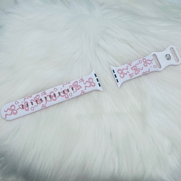 Pink Bow Design Apple Watch Bands in white pink 42mm 44mm 45mm 49mm - Picture 1 of 5
